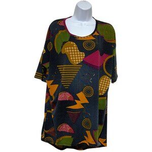 LulaRoe-Women's Large Pullover Top Short Sleeve Multi-Color Polyester-Spandex